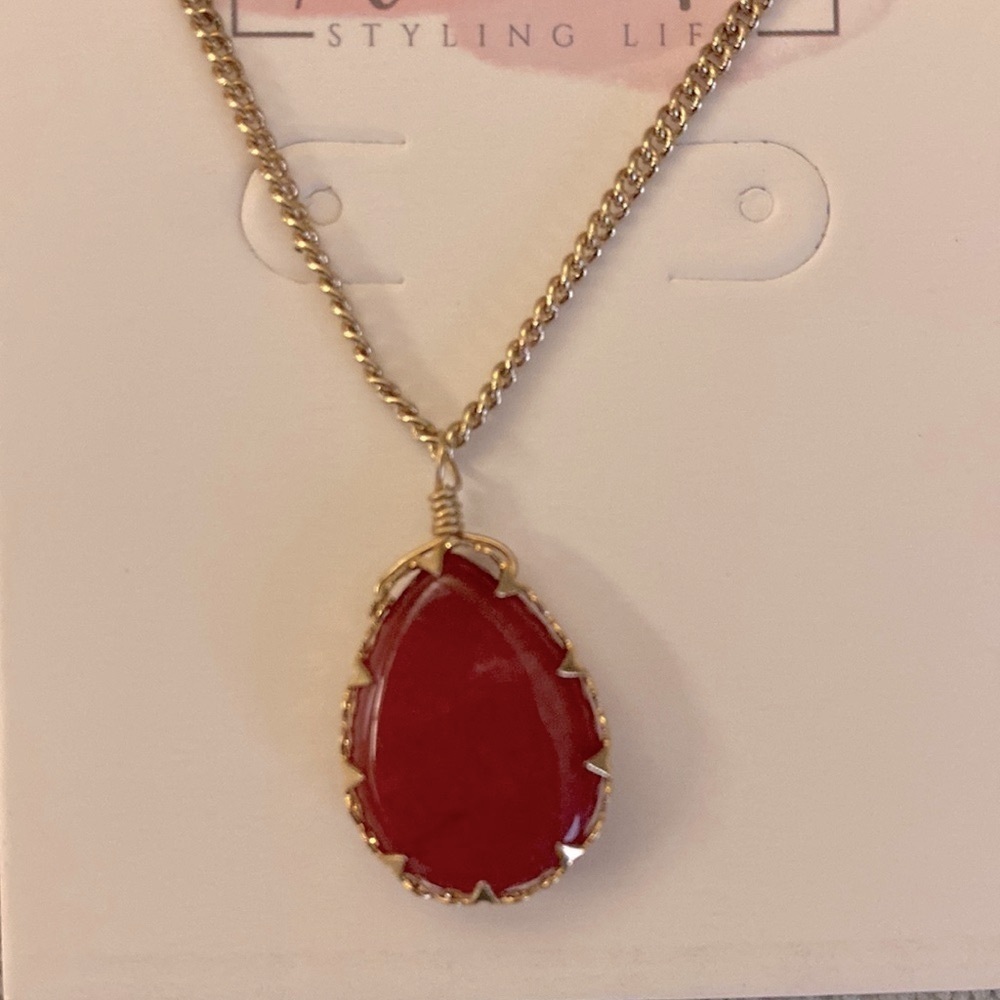 NEW Deep red semiprecious stone pendant. Other colors available.